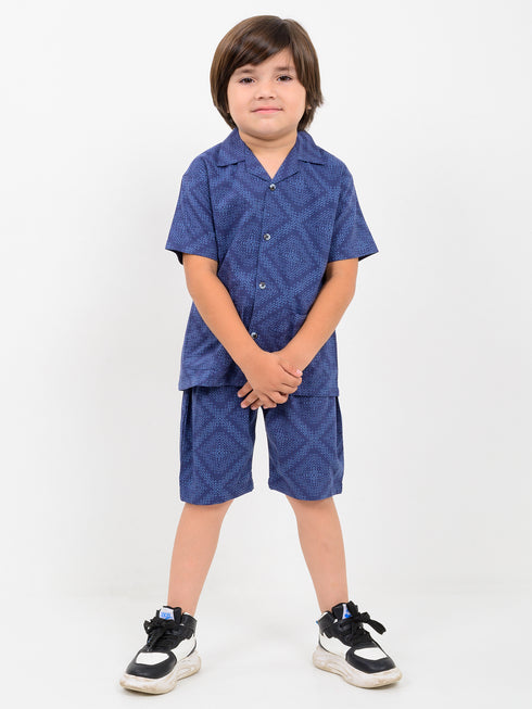 Royal Cruise Imported Cotton Short Set (Indigo Maze)